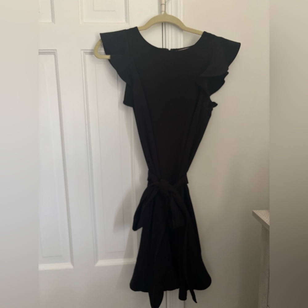 LOFT Black Flutter Sleeve Belted Dress Fit & Flare Size 2 - Picture 5 of 12
